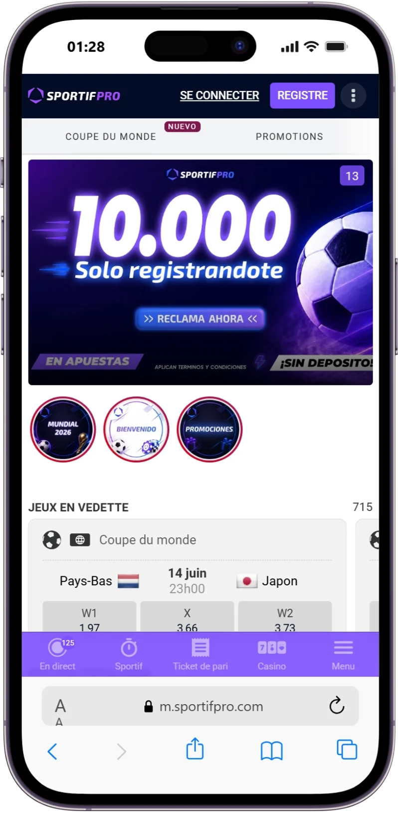 Expérience mobile sur Sportifpro